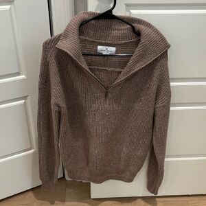 Elegant Brown Half-Zip Turtleneck Sweater
